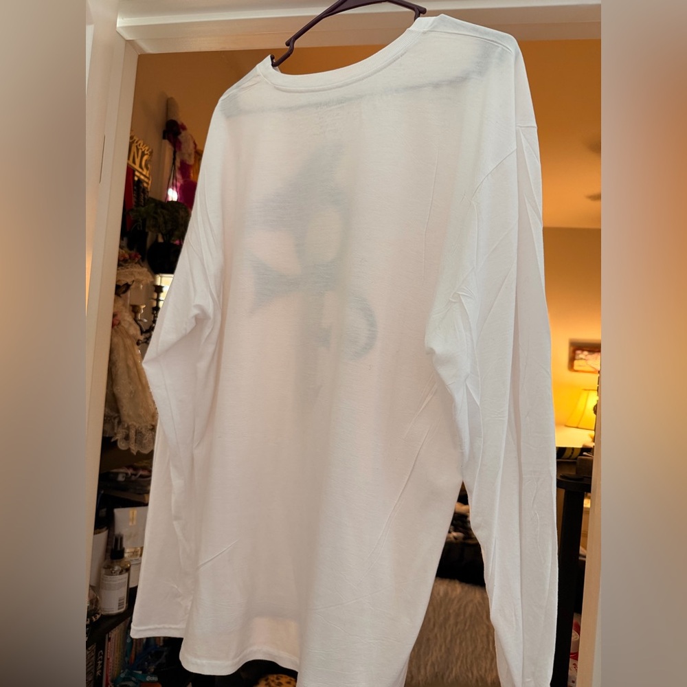 Gildan White Long Sleeve with Purple Butterfly Graphic - Picture 2 of 3